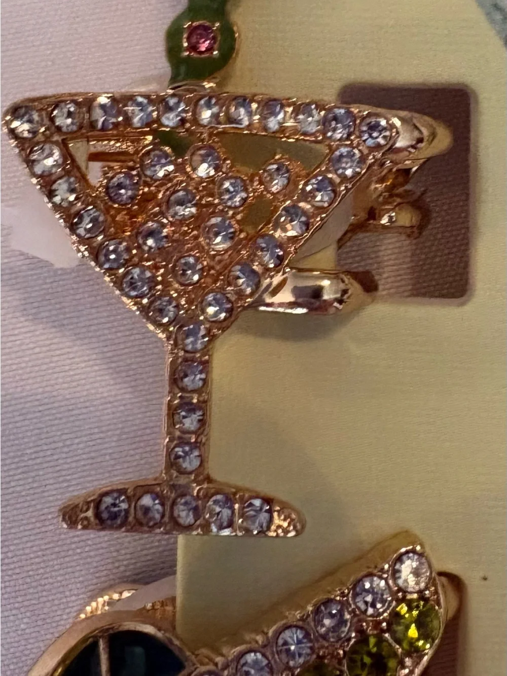 Piper.K Rhinestone Cocktail & Martini Mini Hair Clips Set of 6 Goldtone New